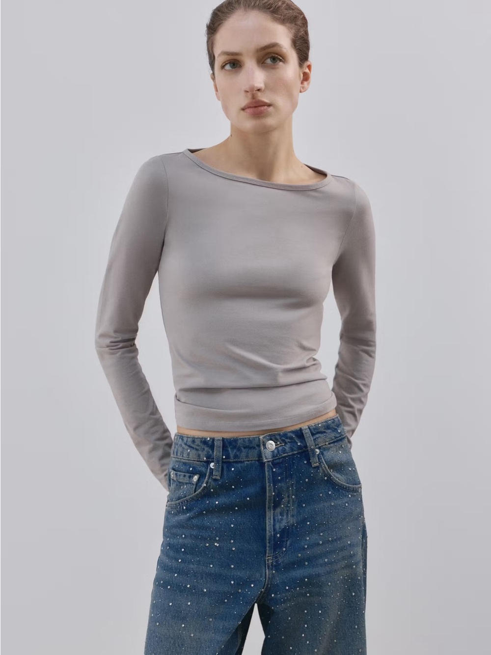 NWT (size 10) MANGO WIDE LEG JEANS WITH RHINESTONES - Picture 4 of 12